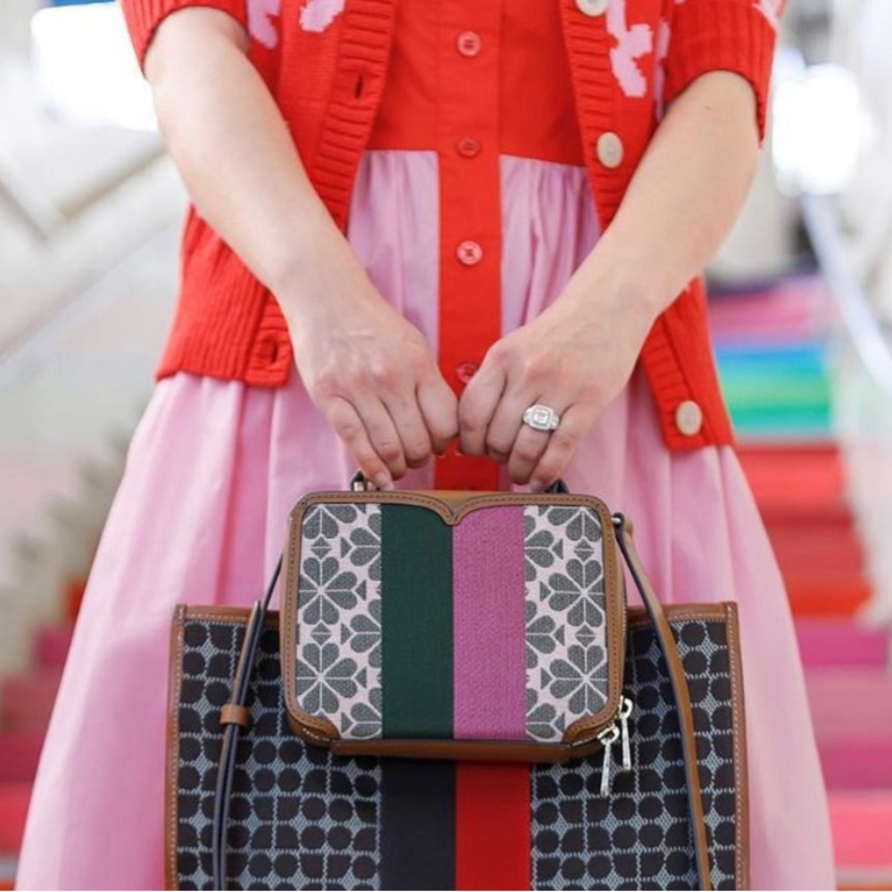 Kate Spade Flower Jacquard Vanity Stripe Mini Top-Handle Bag